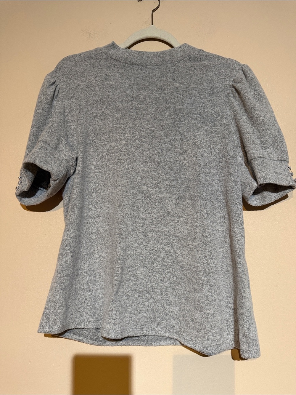 Heather Gray Short-Sleeve Knit Top with Button Cuff Detail